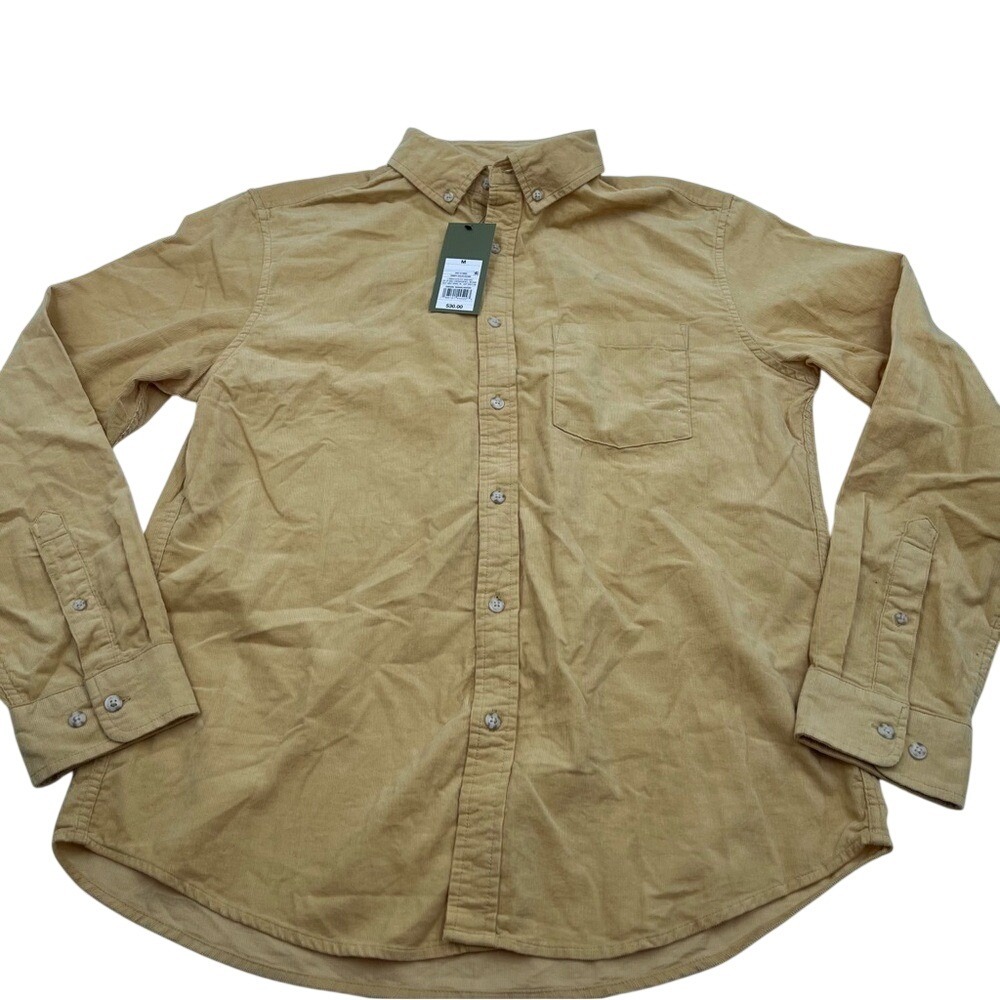Goodfellow & Co Mens Corduroy Button Down Shirt Sandy Gold Standard Fit M NEW